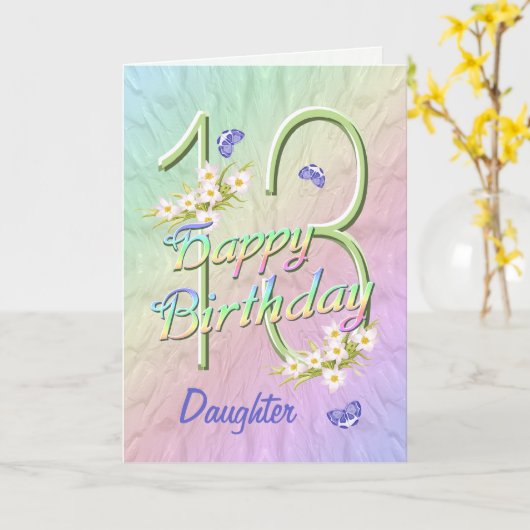 Daughter 13th Birthday Butterfly Garden Kaart (Gele Bloem)