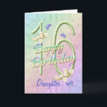 Daughter 16th Birthday Butterfly Garden Card Kaart<br><div class="desc">Een regenboog van kleuren, roze bloemen en lavender butterflies vult deze 16de Happy Birthday-kaart met vreugde voor de dochter. De voornaam en de binnenzijde mogen gepersonaliseerd zijn met behulp van de sjabloon die wordt verstrekt. Je kunt ook genieten van de overeenkomende cadeaus en andere producten die in mijn winkel beschikbaar...</div>