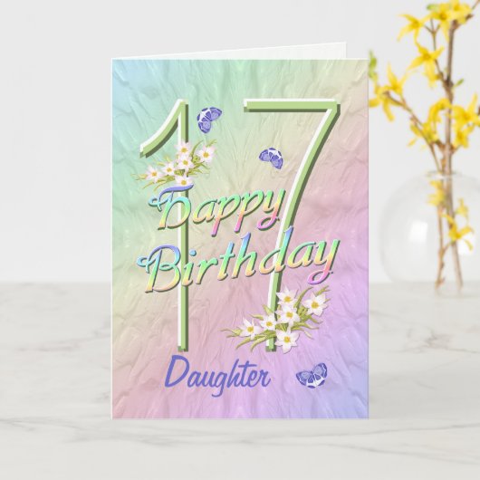 Daughter 17th Birthday Butterfly Garden Card Kaart (Gele Bloem)