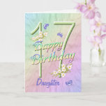 Daughter 17th Birthday Butterfly Garden Card Kaart<br><div class="desc">Een regenboog van kleuren, roze bloemen en lavender vlinders vult deze 17e Happy Birthday-kaart met blijdschap voor de dochter. De voornaam en de binnenzijde mogen gepersonaliseerd zijn met behulp van de sjabloon die wordt verstrekt. Je kunt ook genieten van de overeenkomende cadeaus en andere producten die in mijn winkel beschikbaar...</div>