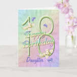 Daughter 18th Birthday Butterfly Garden Kaart<br><div class="desc">Een regenboog van kleuren, roze bloemen en lavender vlinders vult deze 18e Happy Birthday-kaart met blijdschap voor de dochter. De voornaam en de binnenzijde mogen gepersonaliseerd zijn met behulp van de sjabloon die wordt verstrekt. Je kunt ook genieten van de overeenkomende cadeaus en andere producten die in mijn winkel beschikbaar...</div>