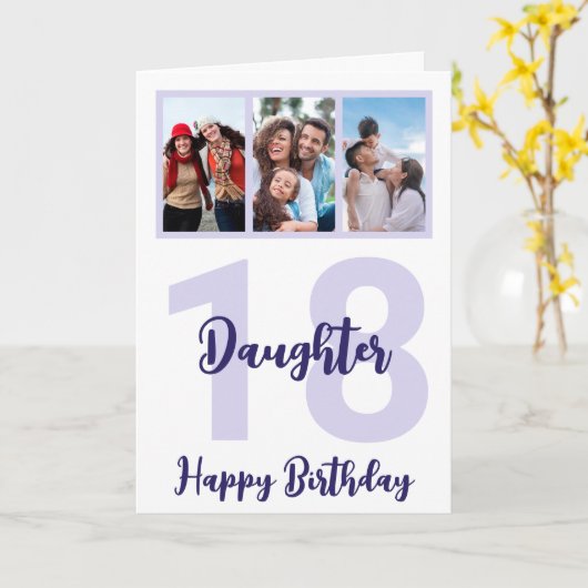 Daughter 18th Birthday Paars Script Photo Collage Kaart (Gele Bloem)