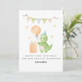 Daughter 1st Birthday Card Watercolor Dinosaur Kaart (Staand voorkant)