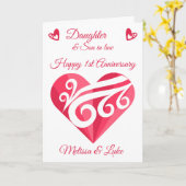 Daughter 1st Wedding Jubileum Pink Heart Kaart (Gele Bloem)