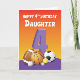 Daughter 4th Birthday Sports Balls Kaart