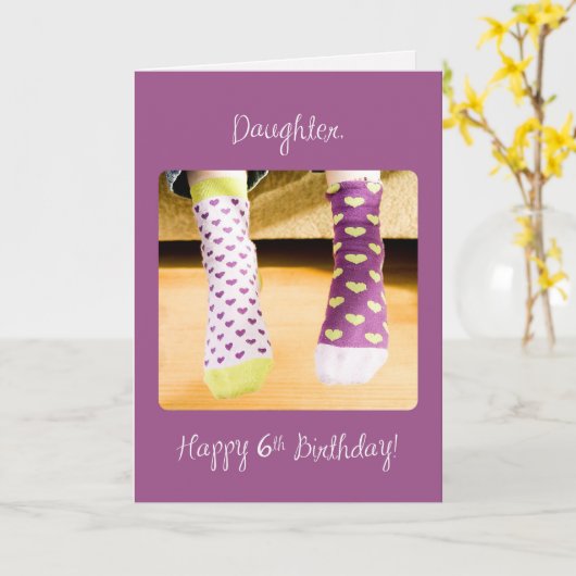 Daughter 6th Birthday Crazy Socks Kaart (Gele Bloem)