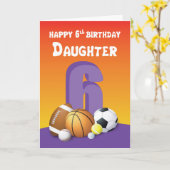Daughter 6th Birthday Sports Balls Kaart (Gele Bloem)