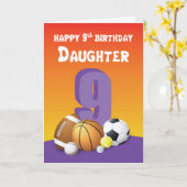 Daughter 9th Birthday Sports Balls Kaart (Gele Bloem)