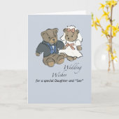 Daughter and Son Teddy Bear Wedding Wishes Kaart (Gele Bloem)