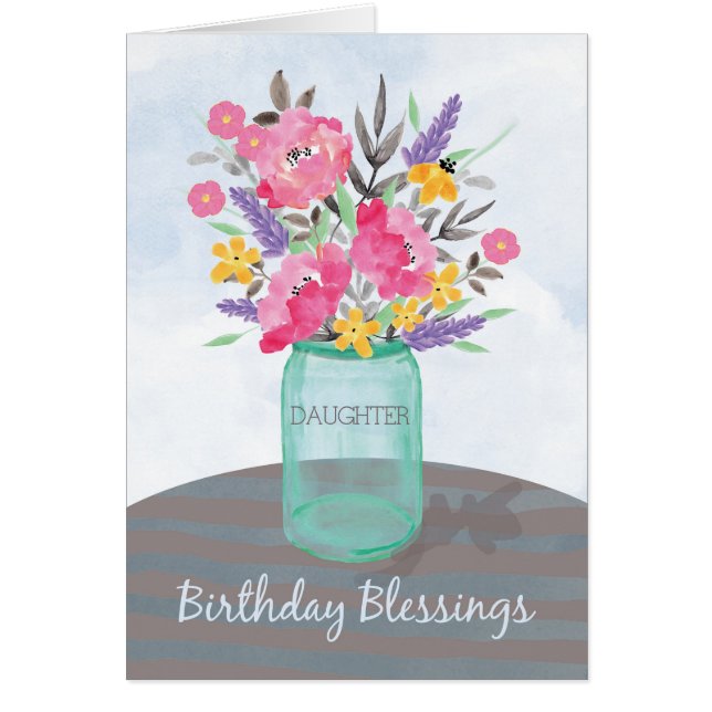 Daughter Birthday Blessings Jar Vase with Flowers (Voorkant)
