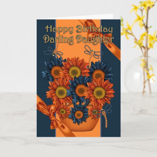 Daughter Birthday Card - Sunflower and Dragonfly Kaart (Gele Bloem)