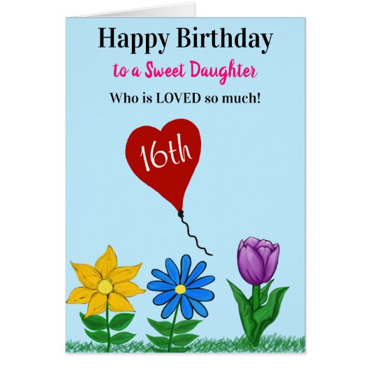 Daughter Birthday Floral Heart Balloon Any Age (Voorkant)