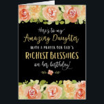 Daughter Birthday, hier is mijn geweldige dochter.<br><div class="desc">Ik wens uw dochter een gelukkige verjaardag en herinner haar aan wat een zegen zij in uw leven is met dit elegante handschrift-typografie. Voorzijde van kaart: "Hier is mijn geweldige dochter met een gebed voor Gods RICHEST BLESSINGS op haar verjaardag!" Het ontwerp wordt geaccentueerd door perzikkleurige waterverf bloemen en groen....</div>