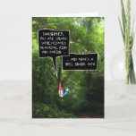 Daughter Birthday, Humorisme Gnome in Forest Kaart<br><div class="desc">Deze grappige verjaardagskaart voor uw dochter is voorzien van een cartoon die is geïllustreerd met een witte,  bruine baard en pointe,  rood pet,  achter een struik op een foto van een bosnedele complimenten in een paar spraakbelletjes met een leuk,  handgetekend lettertype.</div>