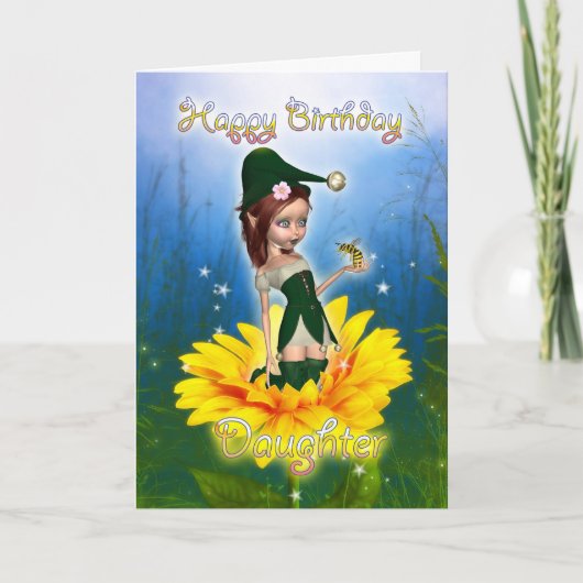Daughter, Birthday Kaart - Fantasy Schattige Elf o (Voorkant)