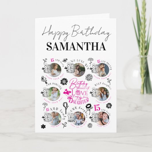 Daughter Birthday Photo Collage Typography  Kaart (Voorkant)