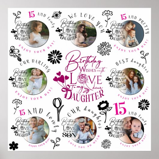 Daughter Birthday Photo Collage Typography  Poster (Voorkant)