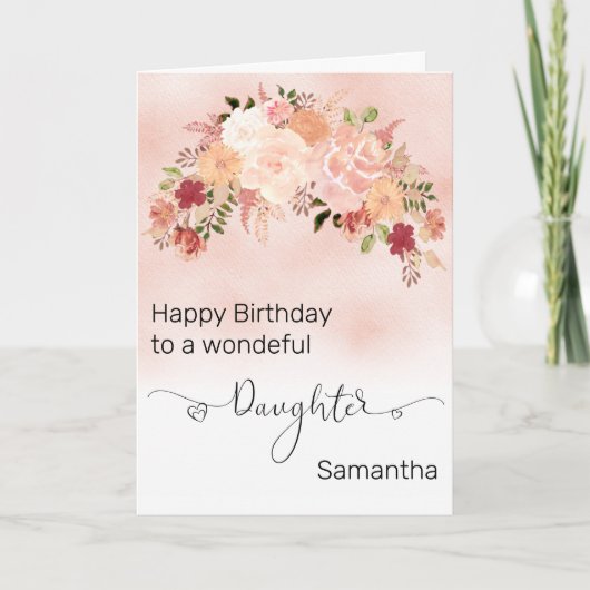 Daughter Custom Floral Peach Waterverf Birthday Kaart (Voorkant)