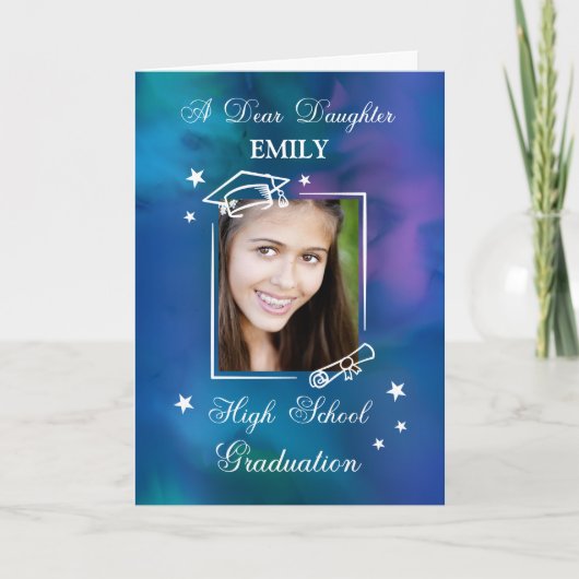 Daughter Custom Photo Name High School Afstuderen Kaart (Voorkant)