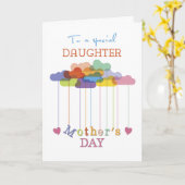 Daughter, Cute Moederdag Rainbow Clouds Hearts Kaart (Gele Bloem)