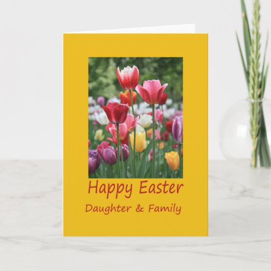 Daughter & Family Happy Easter Tulip-kaart Feestdagen Kaart (Voorkant)
