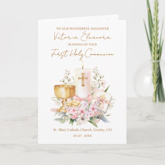 Daughter First Holy Communion Chalice Candle Kaart (Voorkant)