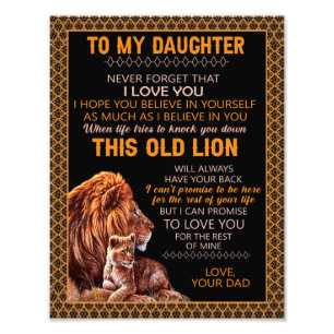 Daughter Gifts   Brief aan mijn dochter van papa Foto Afdruk