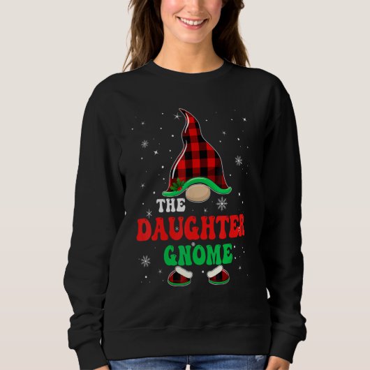 Daughter Gnome Buffalo Plaid Matching Christmas Gr Trui (Voorkant)
