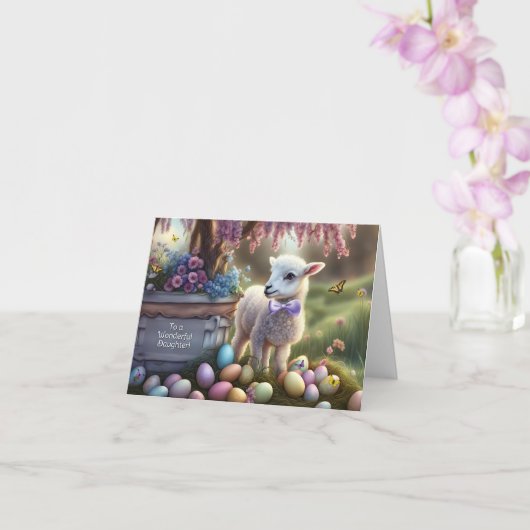 Daughter Happy Easter Cute Lamb Easter Eggs  Kaart (Orchidee)