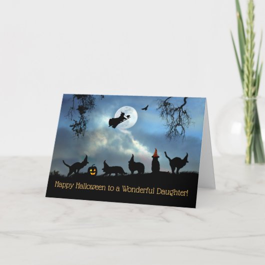 Daughter Happy Halloween-heks en -katten Kaart (Voorkant)