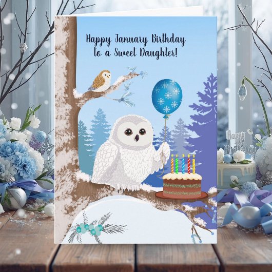 Daughter Happy January Birthday Snowy Owl Kaart