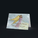 Daughter-in-Law Angel Birthday Blue Kaart<br><div class="desc">Verras je schoondochter op haar verjaardag met deze roze engel met gouden vleugels op een blauwe hemel. Een mooie illustratie van Sandra Monier. Een religieuze boodschap over begeleiding,  liefde en God,  perfect om haar Happy Birthday te wensen.</div>