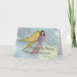 Daughter-in-Law Angel Birthday Blue Kaart<br><div class="desc">Verras je schoondochter op haar verjaardag met deze roze engel met gouden vleugels op een blauwe hemel. Een mooie illustratie van Sandra Monier. Een religieuze boodschap over begeleiding,  liefde en God,  perfect om haar Happy Birthday te wensen.</div>