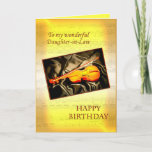 Daughter-in-law birthday card with a violin kaart<br><div class="desc">A musical card featuring a violin lying on silk. In the background is a page of sheet music. See the whole range of cards for ages and relationships in my store. All artwork copyright Norma Cornes</div>