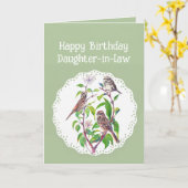 Daughter-in-law Birthday Song Sparrows, Cute Birds Kaart (Gele Bloem)