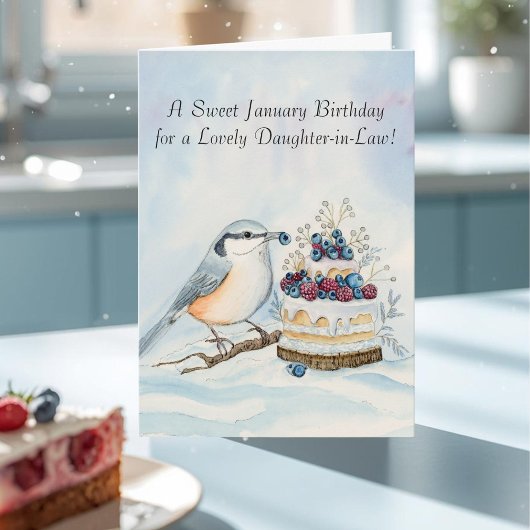 Daughter-in-Law Happy January Birthday Nuthatch Kaart