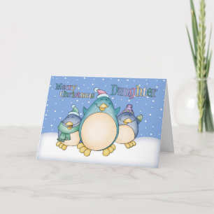 Daughter-kerstkaart met pinguïns feestdagen kaart