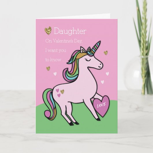 Daughter Magical Unicorn Valentijnsdag Kaart (Voorkant)