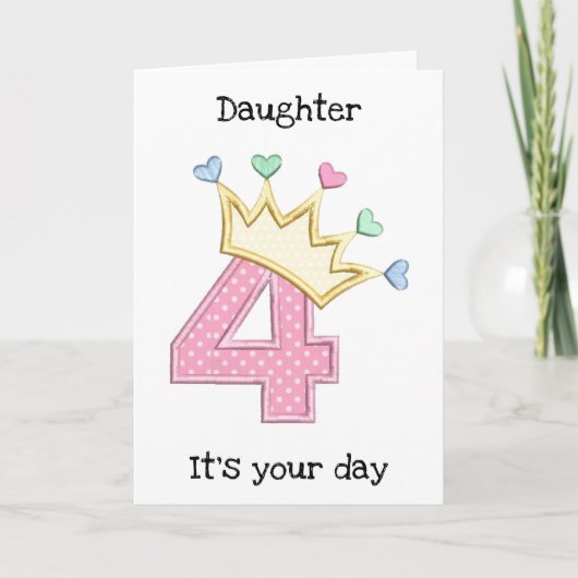  *DAUGHTER* OP HAAR "4DE" BIRTHDAAGSKAART KAART (Voorkant)