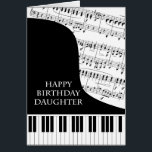 Daughter Piano en Music Birthday<br><div class="desc">Een verjaardagskaart voor een dochter die piano-muziek gebruikt. Een grote piano met de sleutels aan de onderkant van de kaart. Een muziekvel vult de achtergrond. Een geweldige kaart voor iemand die van muziek houdt. Dit is GEEN muziekkaart,  het speelt GEEN muziek:</div>