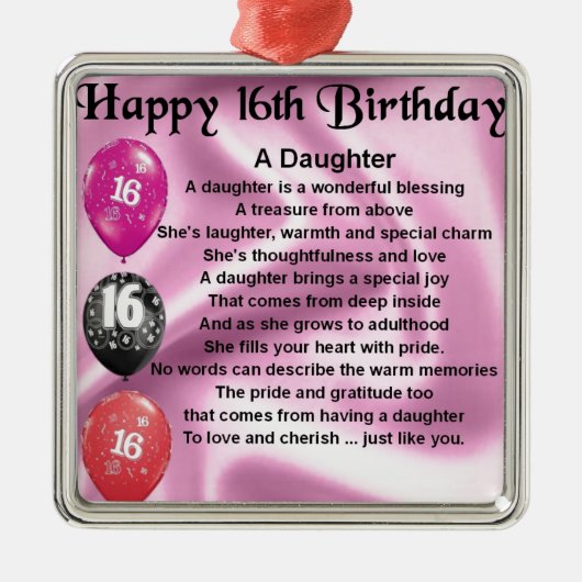 Daughter Poem 16th Birthday Metalen Ornament (Voorkant)