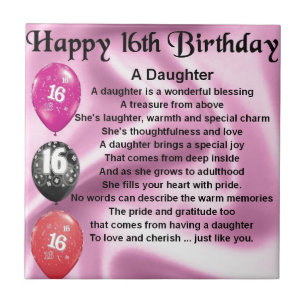 Daughter Poem 16th Birthday Tegeltje