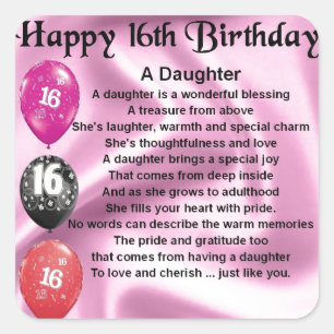 Daughter Poem 16th Birthday Vierkante Sticker