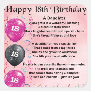 Daughter Poem - 18th Birthday Vierkante Sticker