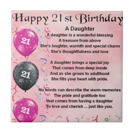 Daughter Poem 21st Birthday Tegeltje (Voorkant)