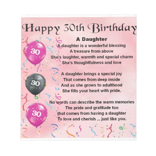 Daughter Poem 30th Birthday Notitieblok (Voorkant)
