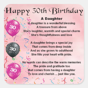 Daughter Poem 30th Birthday Vierkante Sticker