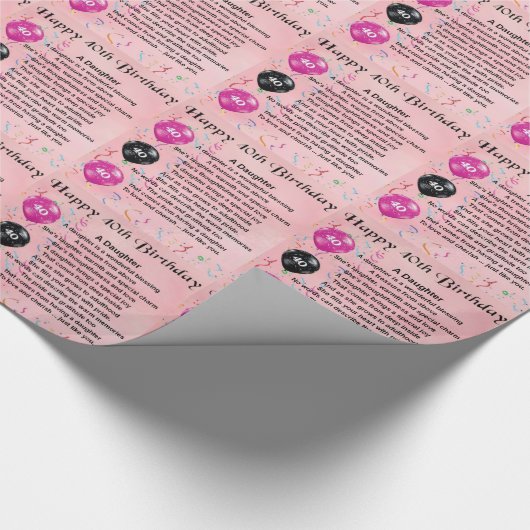 Daughter Poem 40th Birthday Cadeaupapier (Hoek)