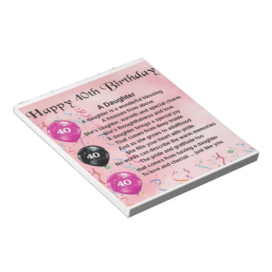 Daughter Poem 40th Birthday Notitieblok (Schuin)