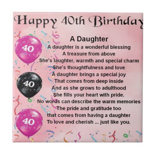 Daughter Poem 40th Birthday Tegeltje (Voorkant)